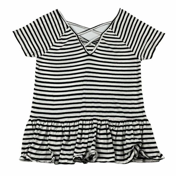 Lucky Brand Criss Cross Back Striped Peplum Top - Picture 4 of 7